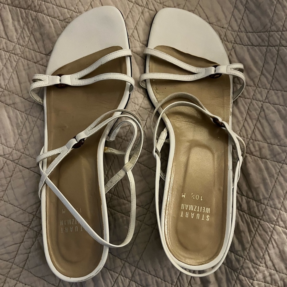 Stuart Weitzman white, Size 10.5 low heeled, strappy sandals